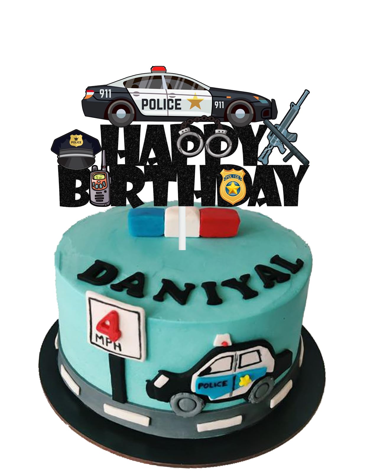 Police Happy Birthday Cake Topper Policeman Police Officer Cake Topper Police Car Theme Cake Decoration for Kids Boy Girl