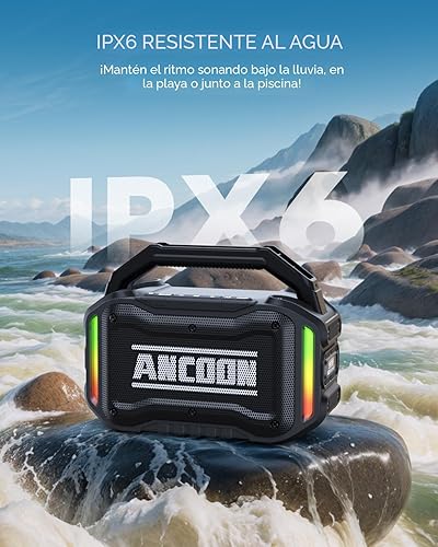 Miniatura 3 de Altavoces Bluetooth inalámbricos 80 W (pico) Altavoz con graves, 20 horas de reproducción, IPX6 impermeable, altavoces grandes para el trabajo, al