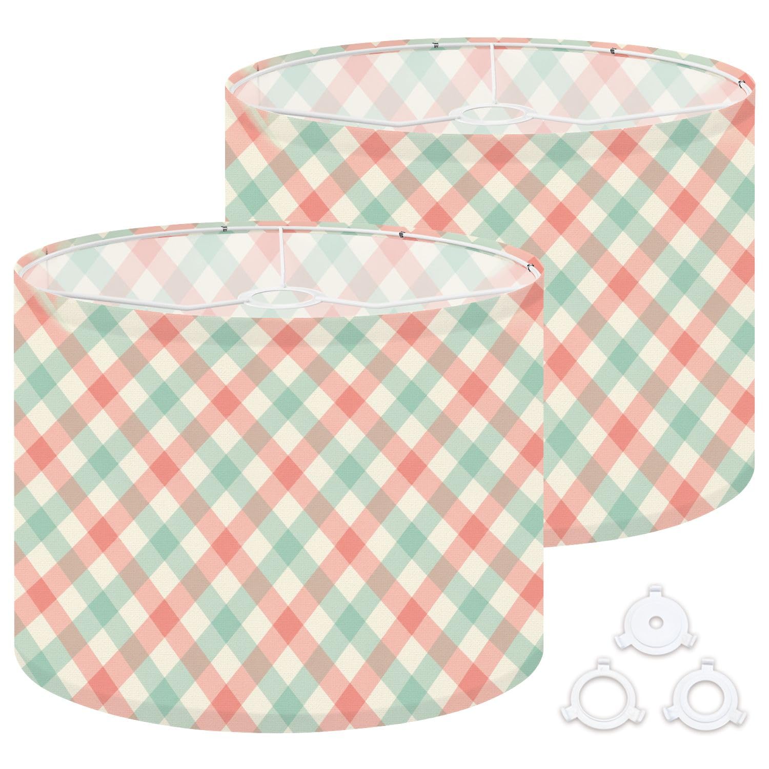 Deruinvaio Multi1 2Pcs 13In Lampshade Lamp Shade Pastel Plaid Pink Mint Green For Ceiling Light, Table Lamp Floor Lamp Easy Assembly Replacement Light Shade