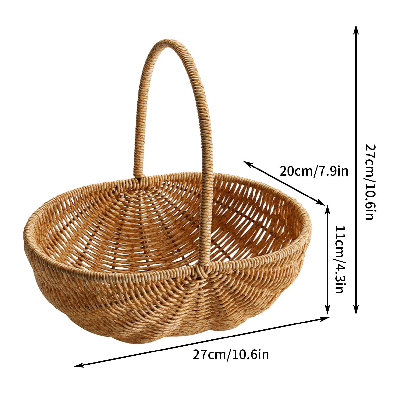 Woven Rattan Basket With Handle | 9x7x8 Inch Storage For Garden, Picnics, & Home Decor | Natural Brown