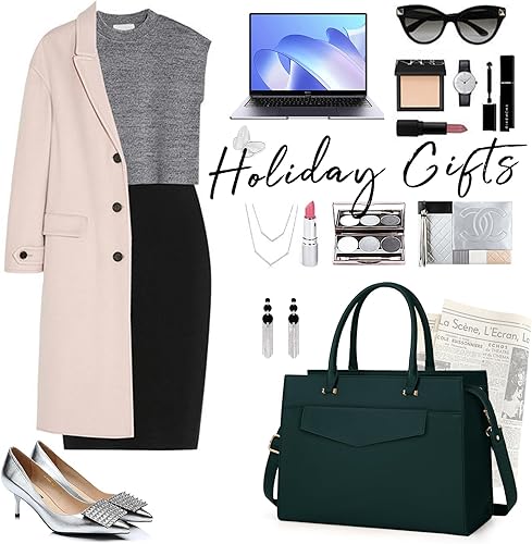 Miniatura 9 de NEWHEY Juego de bolso de mano y sobre de cuero verde oscuro para mujer, 16.9 x 5.9 x 12.5 pulgadas, diseño 2 en 1, cierre magnético, correa de