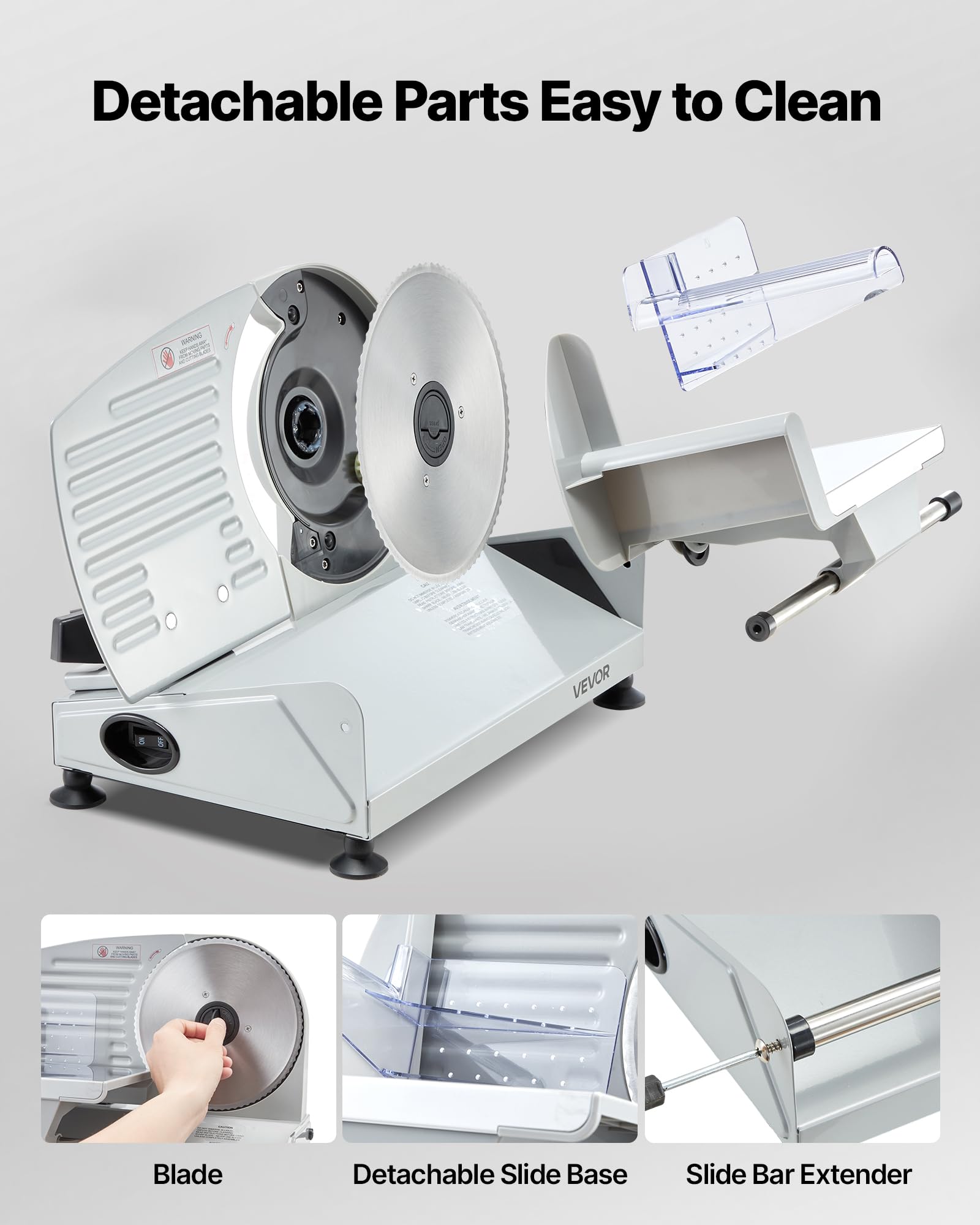 VEVOR Fleischschneidemaschine 200 W, Elektrische Aufschnittmaschine mit 190-mm-SUS420-Klinge, 0–1 mm Schnittdicke, Allesschneider für Gefrorenes Fleisch, Schinken, Baguette und Steak