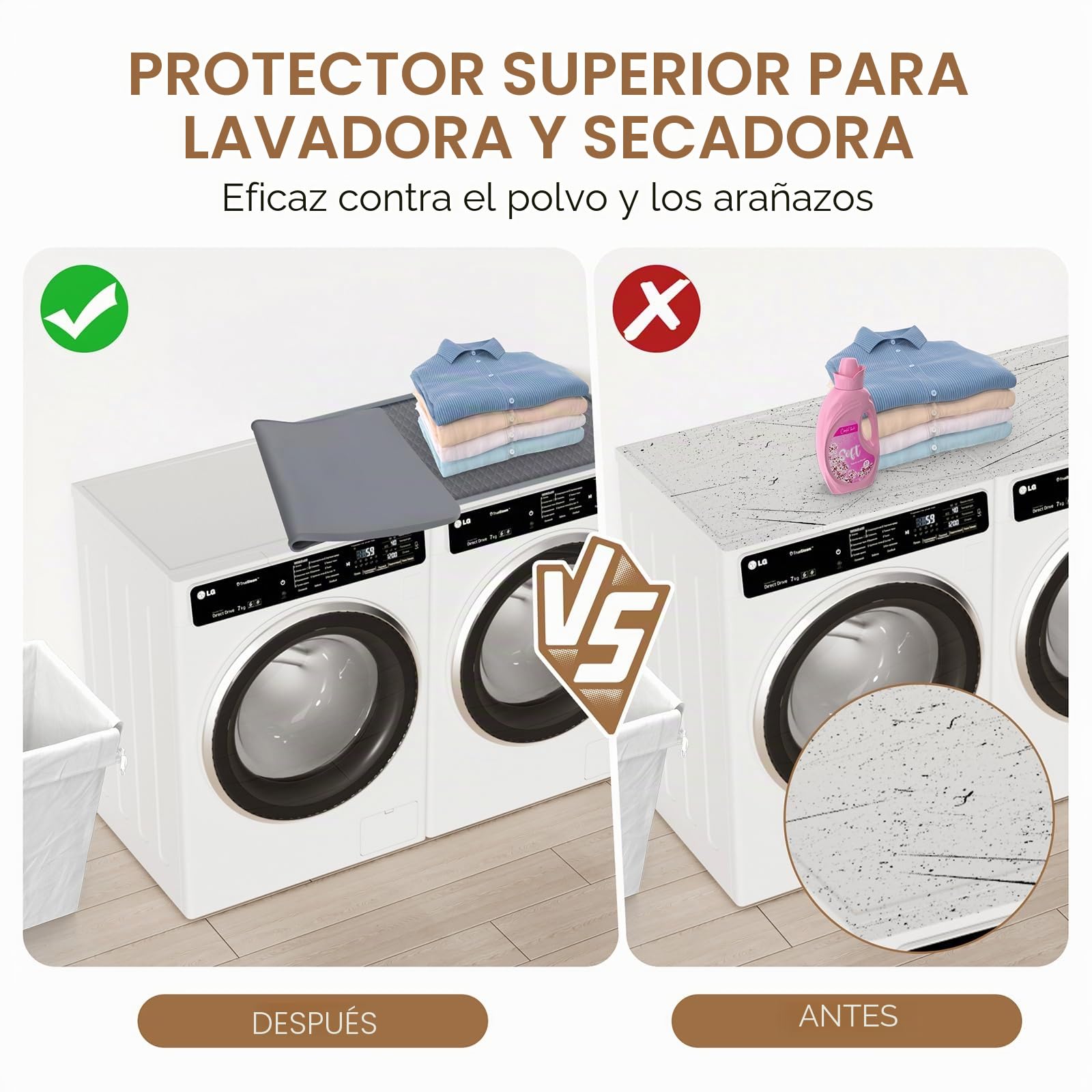 Encimera de secadora de ropa 130 x 65 cm, 1 pieza de silicona para lavadora y secadora fundas superiores, alfombrilla antideslizante impermeable para lavadora cocina