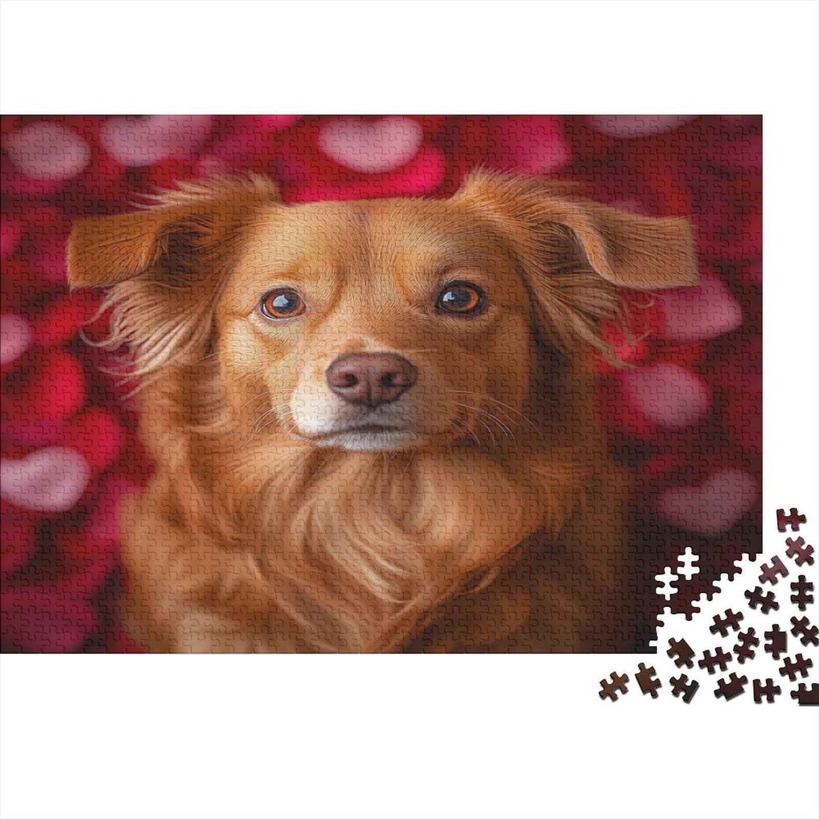 Dog Portrait 1000 Piece Jigsaw Puzzle Paper Adult Red Hearts