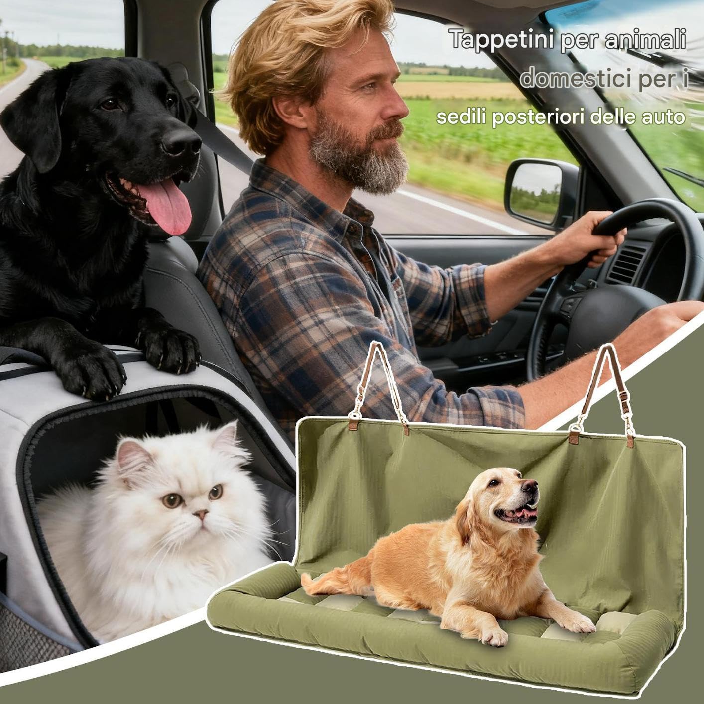 Generico Coprisedile Per Cani – Di Cotone 124x45x49 Cm | Imbottitura Per Per Sedile Posteriore Automobilistico Impermeabile Per Cuccioli | Tappetino Per Per Sedile Posteriore Per Autoveic