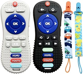 Silicone Baby Teething Toys, 2 Pack Remote Teether for Baby, Teething Toys for Babies 0-6 Months 6-12 Months, Chew Baby Toys 6 to 12 Months, BPA Free Sensory Teethers