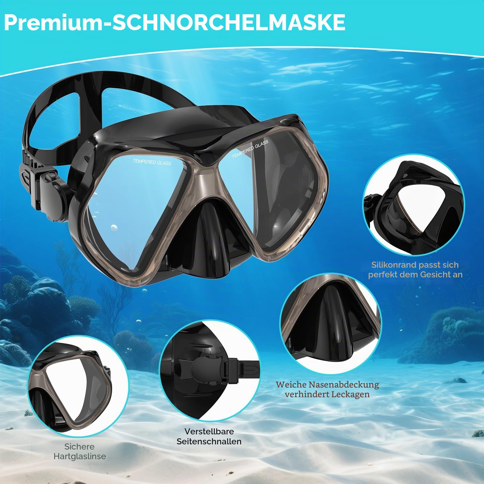 2 Pack Schnorchelausrüstung für Erwachsene, Trockenschnorchel, Masken-Set Erwachsene, Tauchmaske, Tauchausrüstung, Schwimmbrille mit Nasenabdeckung, Schwimmen Freitauchen gehärtetes Glas Panoramablick