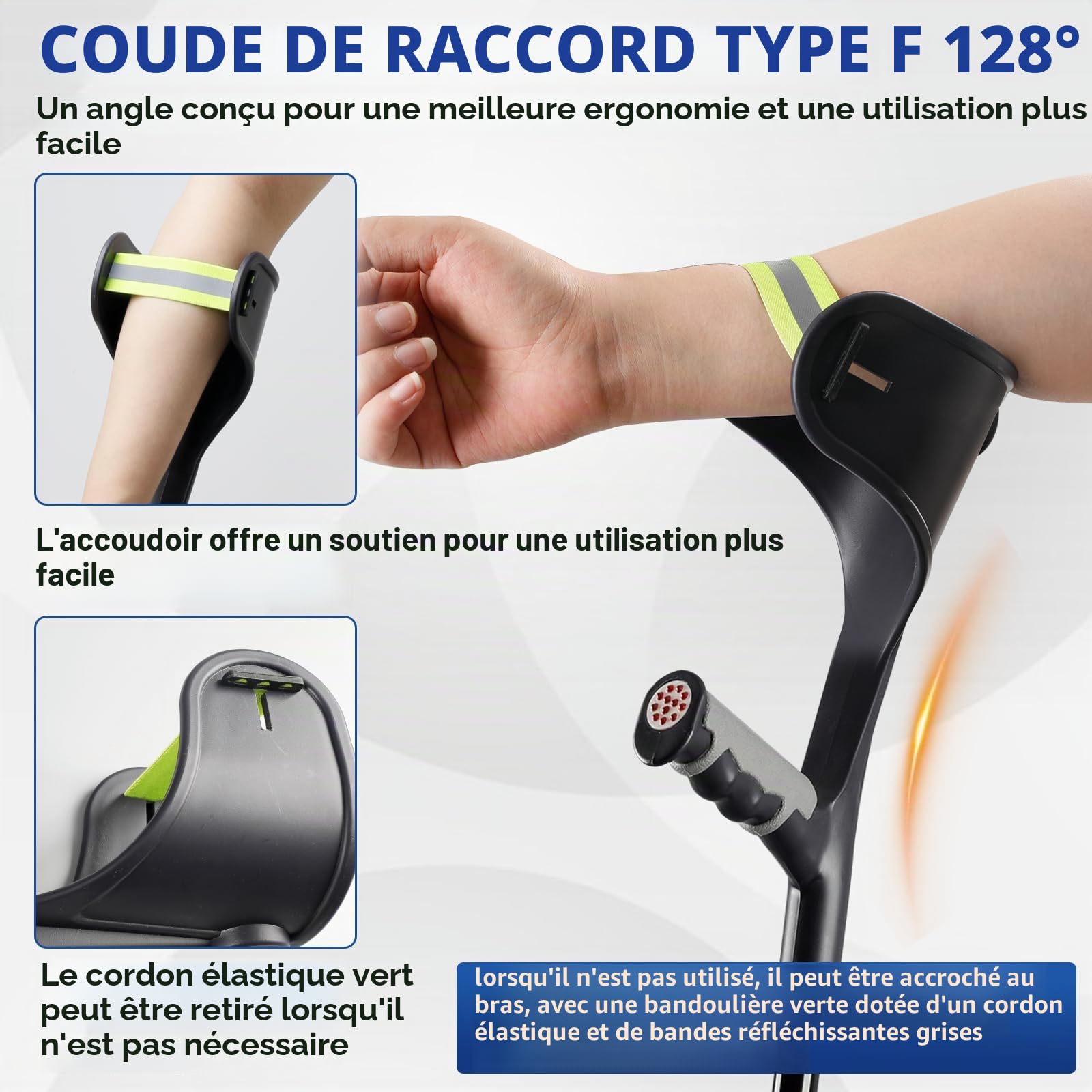 1 paire de béquilles pliantes en alliage d'aluminium, légères et réglables en hauteur, aide à la marche pour adultes, béquille pliable pour avant-bras