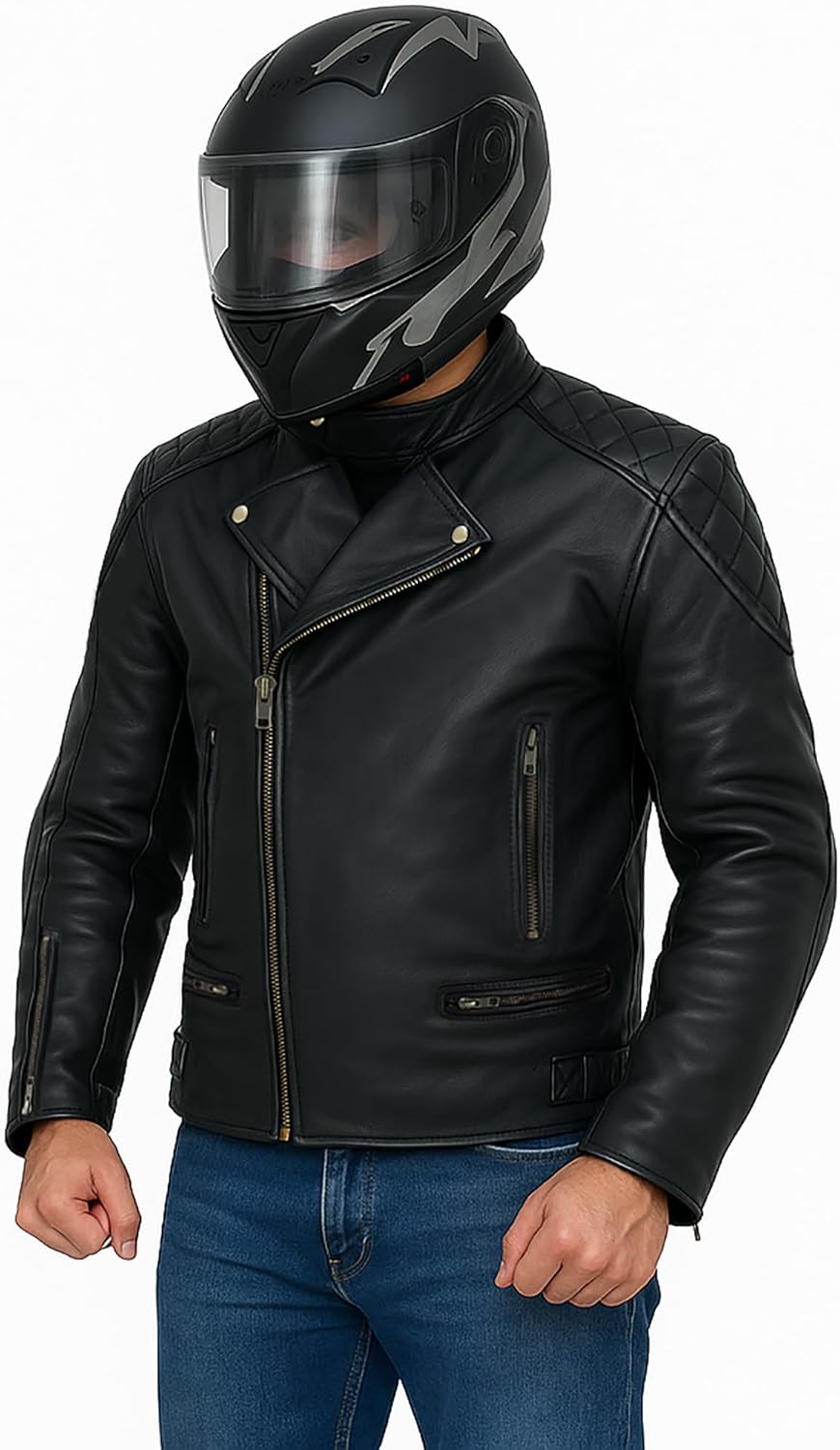 Men's Motorcycle Motorbike Premium Quality Leather Jacket Distress Zip Up CE Approved Protection Jacket New - Image 4
