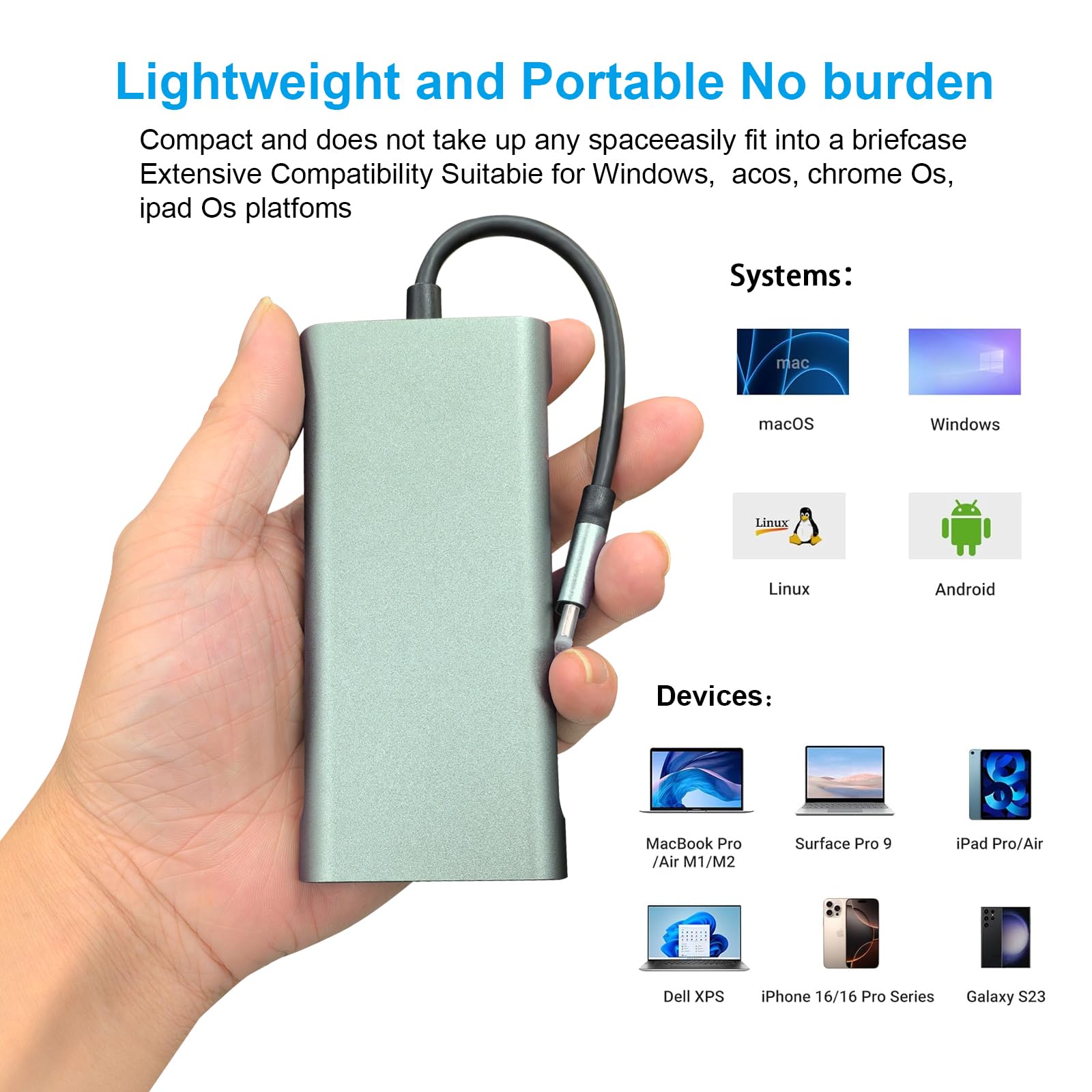 Stacja dokująca USB C Hub 11 w 1, wieloportowy adapter typu C z 4K HDMI, VGA, 100 W PD, USB 3.0, RJ45 Ethernet, czytnik kart SD/TF, AUX, kompatybilny z MacBook Pro/Air, Chromebook, laptopy