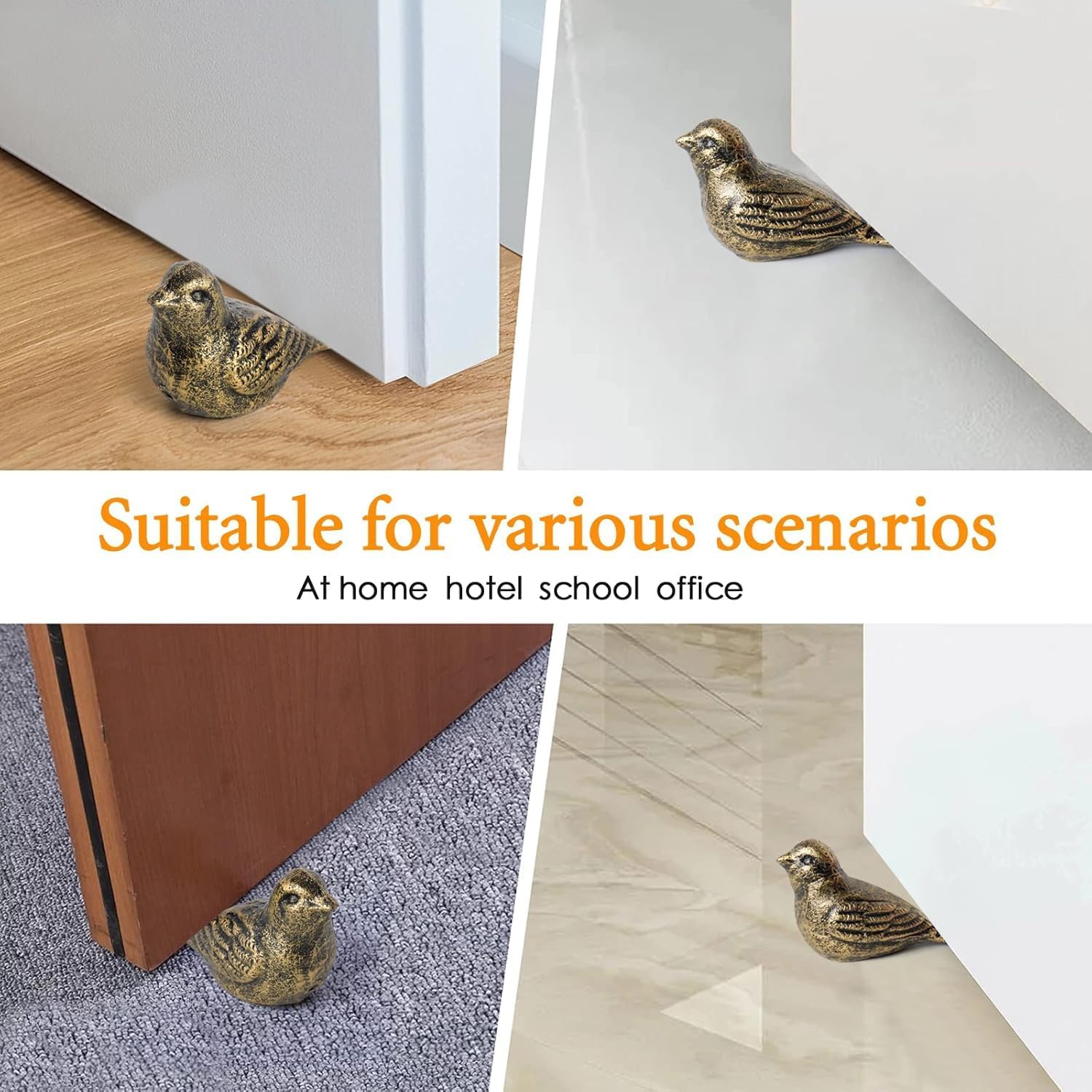 Notakia Cast Iron Bird Heavy Duty Door Stopper - Avoid Drilling Holes with Handle Metal Antique Decorative Vintage Rustic Door Stopper for Office, Home， Bedroom and Exterior Doors (2Pcs Bronze Birds)