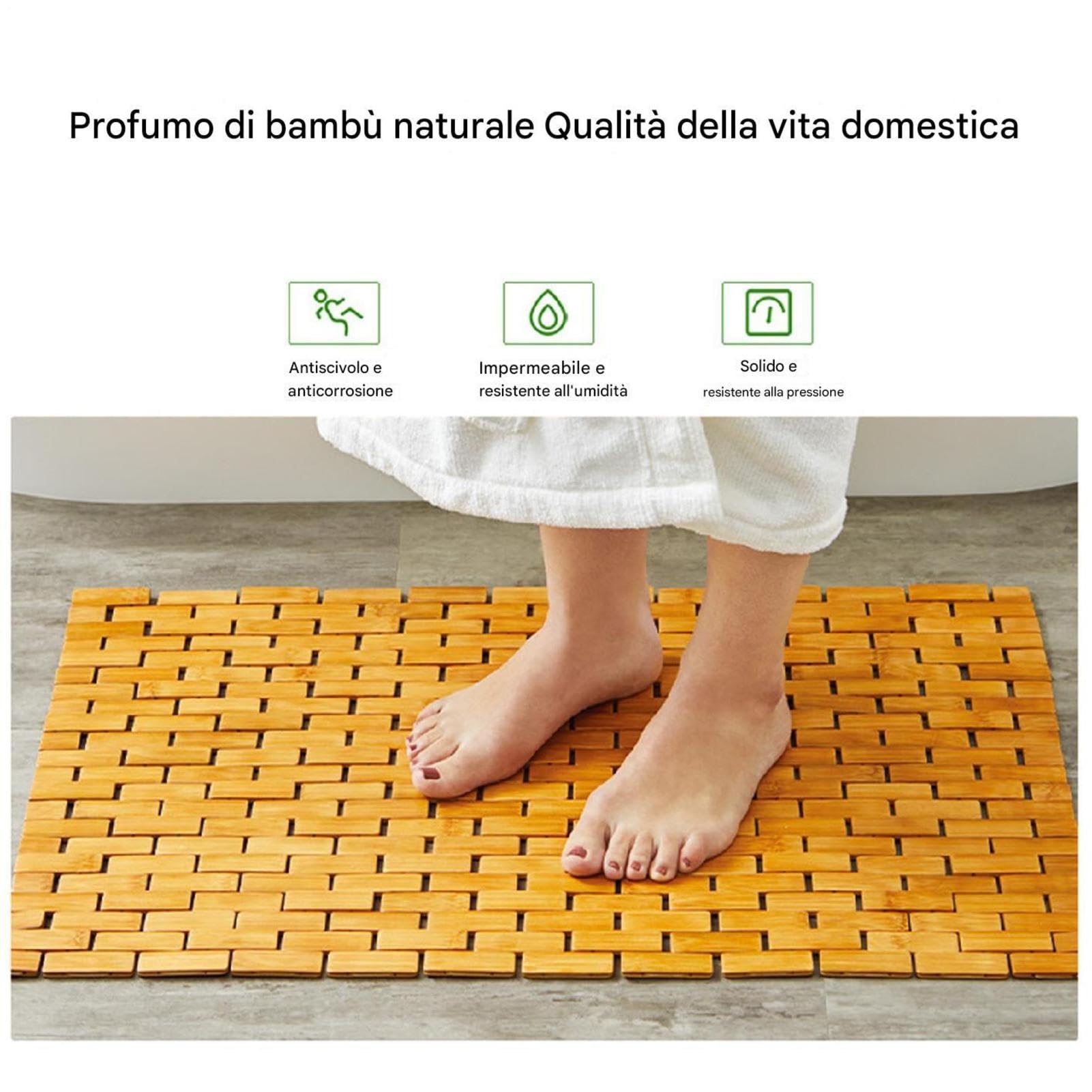 Tappetino da bagno in legno - Tappetino da doccia in legno 50x70 cm, assorbimento avanzato 'umidità | Tappetini portatili resistenti alle intemperie con facilità, tappeto da bagno in tessuto per u