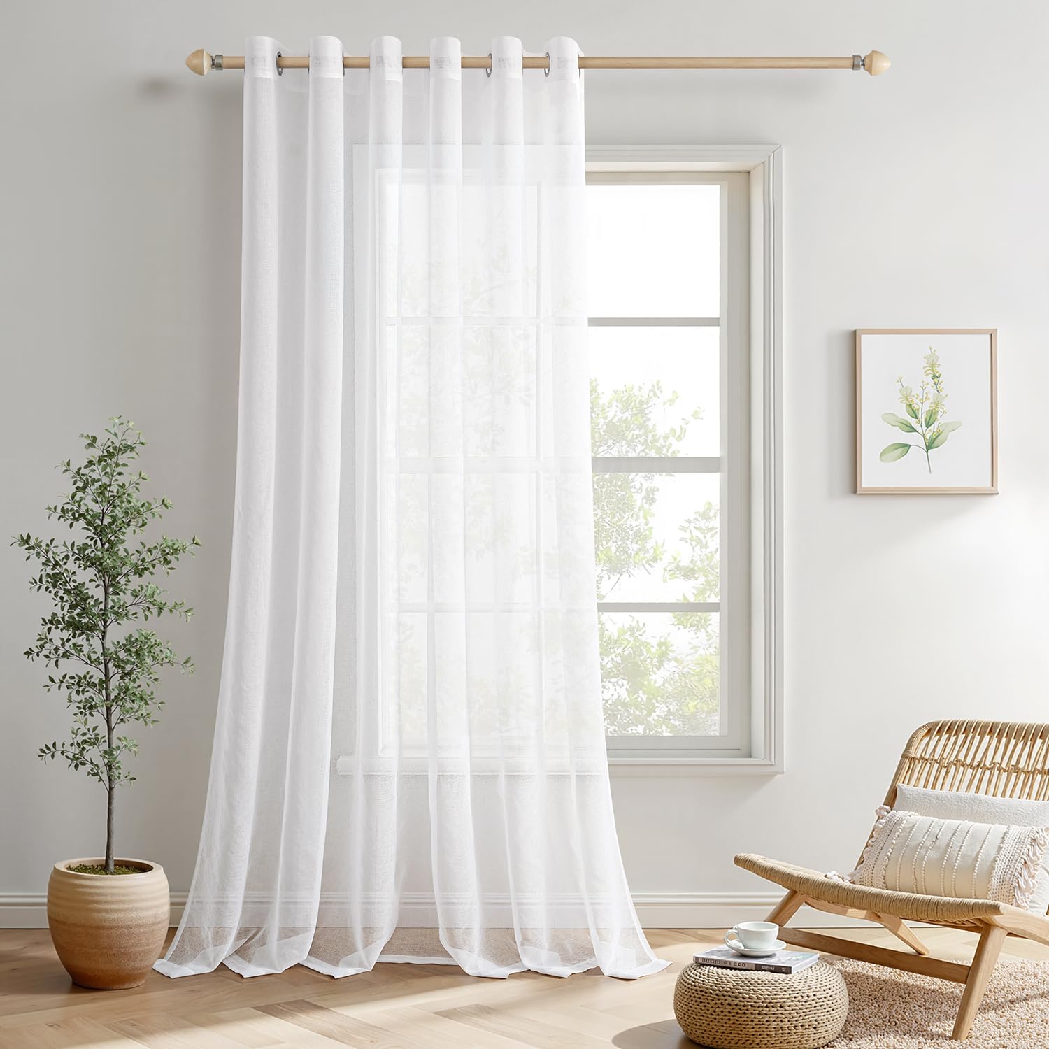 MIULEE Tende Trasparenti in Voile Con Occhielli Morbidi Finestre per Camera da Letto e per Salotto Eleganti Soggiorno 1 Pannelli 200x225cm Bianco