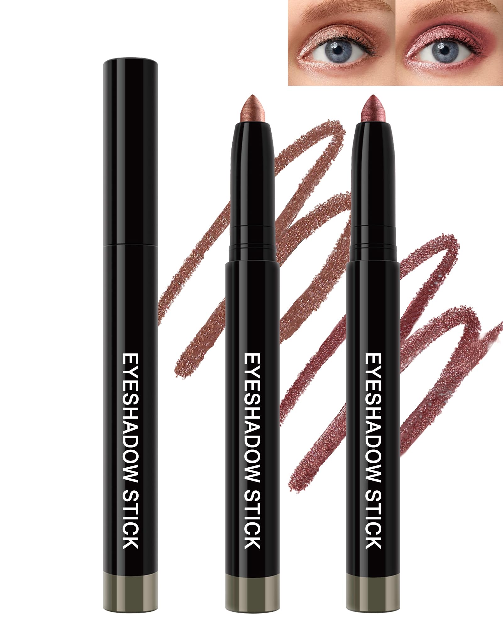 Sombra de Ojos en Barra Acabado Brillante con sacapuntas, Sombras de Ojos en lápiz de Larga Duración Waterproof, Sombras Ojos Altamente Pigmentada en Crema para Maquillaje de Ojos Dimensional, 2 uds