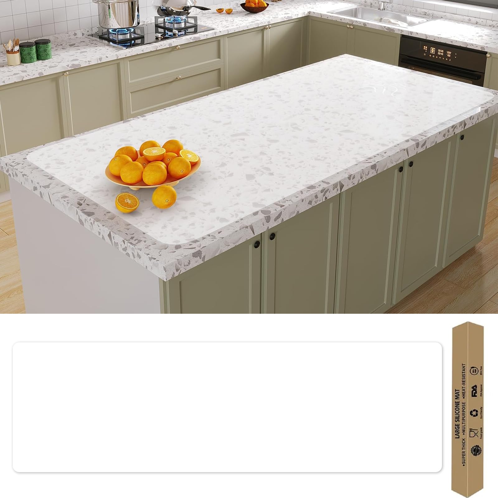 Syncnika シリコンマット 調理台保護マット 200×60cm 特大サイズ 厚さ1.3mm 耐熱-40〜220℃ 防水防汚 滑り止め 断熱 傷防止 カット可能 キッチン/作業台/流し台対応 半透明