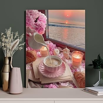 Amazon.co.jp: 絵画 ピンクのアフタヌーンティータイムインテリア 絵画