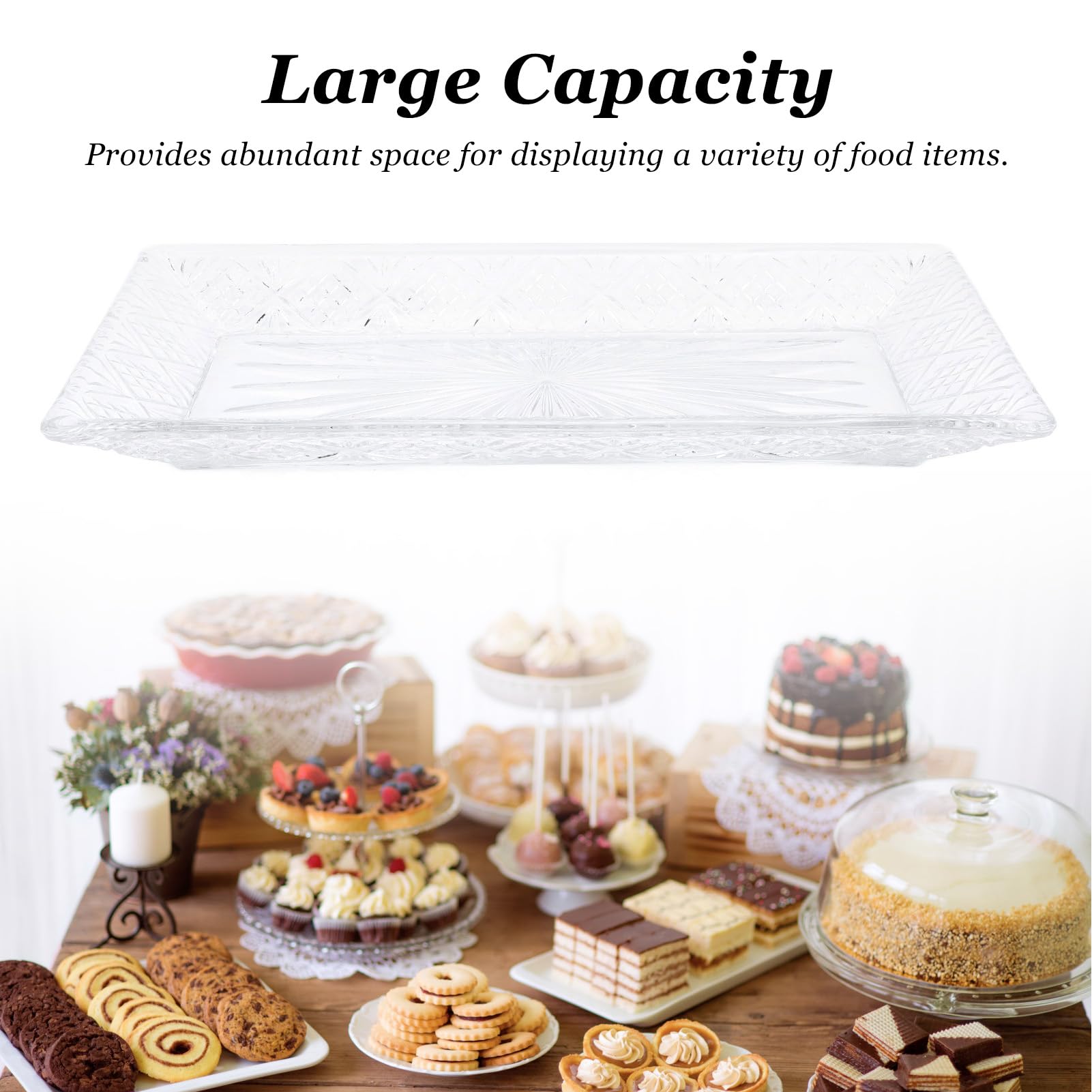 Bandeja de Vidrio para Servir, Fuente Rectangular con Amplia Capacidad para Cenas, Buffets y Navidad