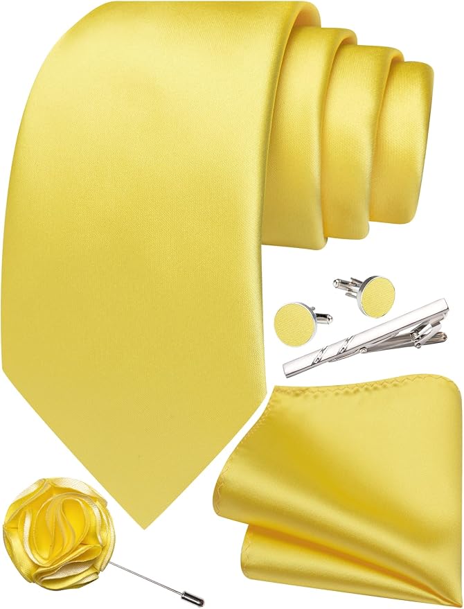 Corbatas lisas de seda para hombres juego de set de 5 piezas miniatura 2
