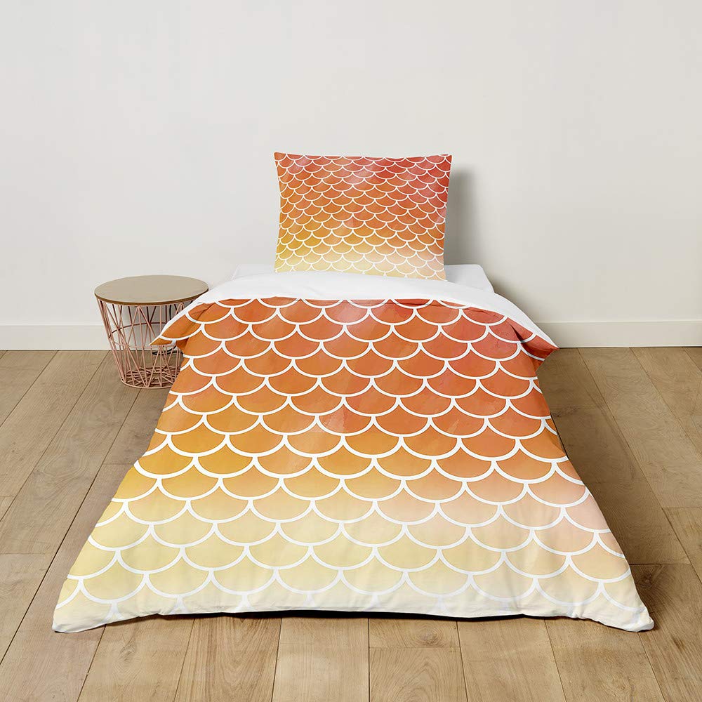 Morbuy Kids Beddengoed Set Multicolor Schalen Patroon, Junior/Peuter/Kinderbed Dekbedovertrek Set Met Kussensloop voor Meisjes Jongens Eenpersoonsbed - Zachte Microfiber Gemakkelijk Onderhoud (Oranje, 120x150cm