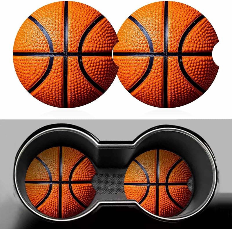 Porta-Copos para Carro com Textura de Basquete, Cerâmica Absorvente e Base de Cortiça Jnomin, Kit com 2