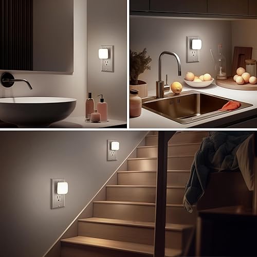 Miniatura 39 de Briignite Luces nocturnas rojas enchufables a la pared, luces nocturnas con sensor de luz del atardecer al amanecer, luz nocturna cuadrada de 0.3 W