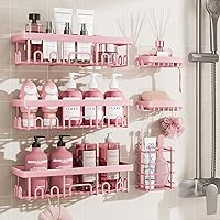 Vista 23 de Veken Paquete de 5 estantes de ducha resistentes al óxido e impermeables, estantes de ducha esquineros adhesivos sin perforaciones, estante