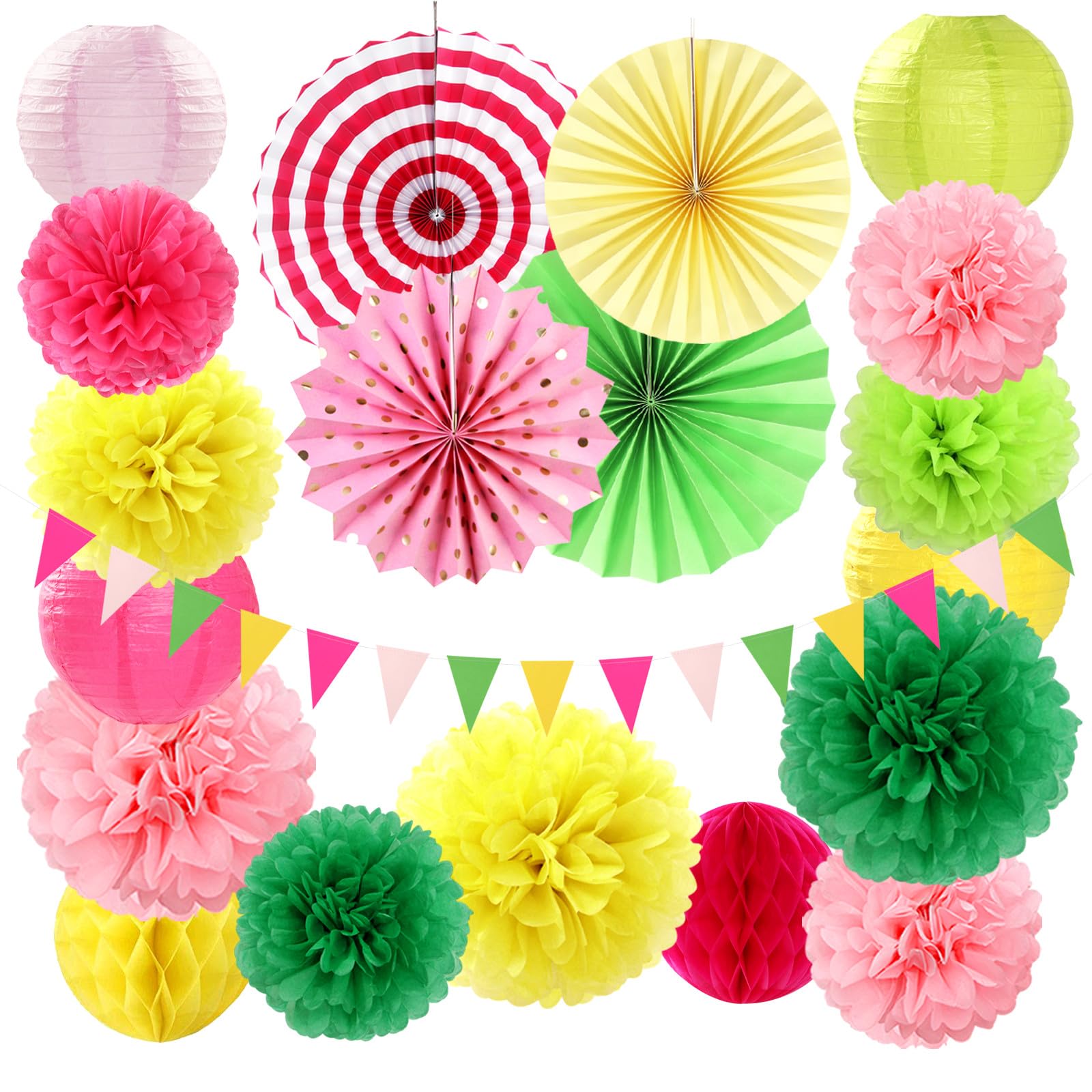 Amazon.com: Hawaiian Pink Green-Yellow Party-Decorations - 20pcs Aloha ...