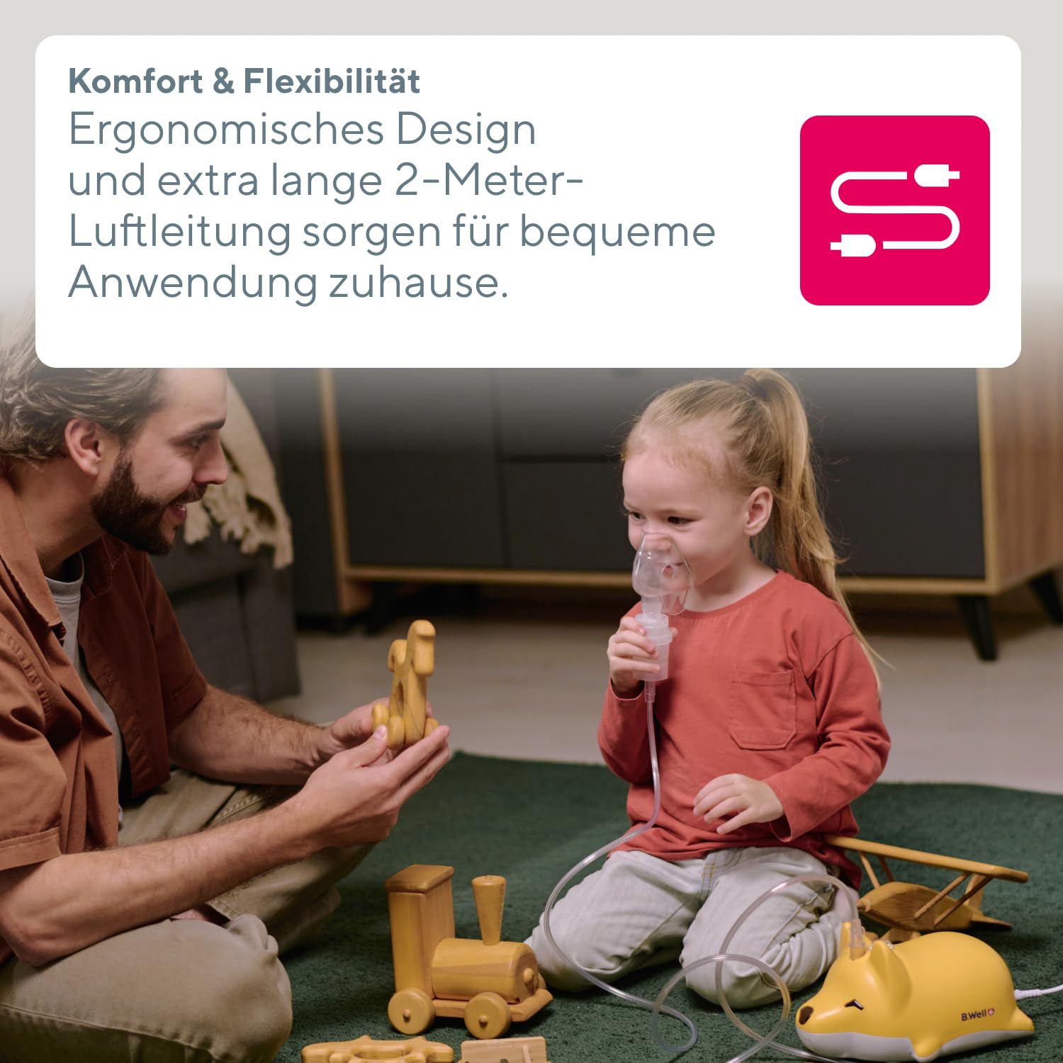 B.Well Swiss Kompressor-Inhalator MED-111, Medizinisch effiziente Atemtherapie, Einstellbarer Vernebler-Inhalator für Babys, Kinder und Erwachsene, Schweizer Qualität, Mit 2 Masken und Mundstück