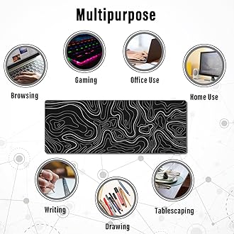 Ovenbird Large Gaming Mouse Pad with Stitched Edges, Topographic Map Topo Mousepad Gaming, Extended XL Large Mousepad with Anti-Slip Base, Cool Mouse Pads for Desk, 31.5 x 11.8 in, Black