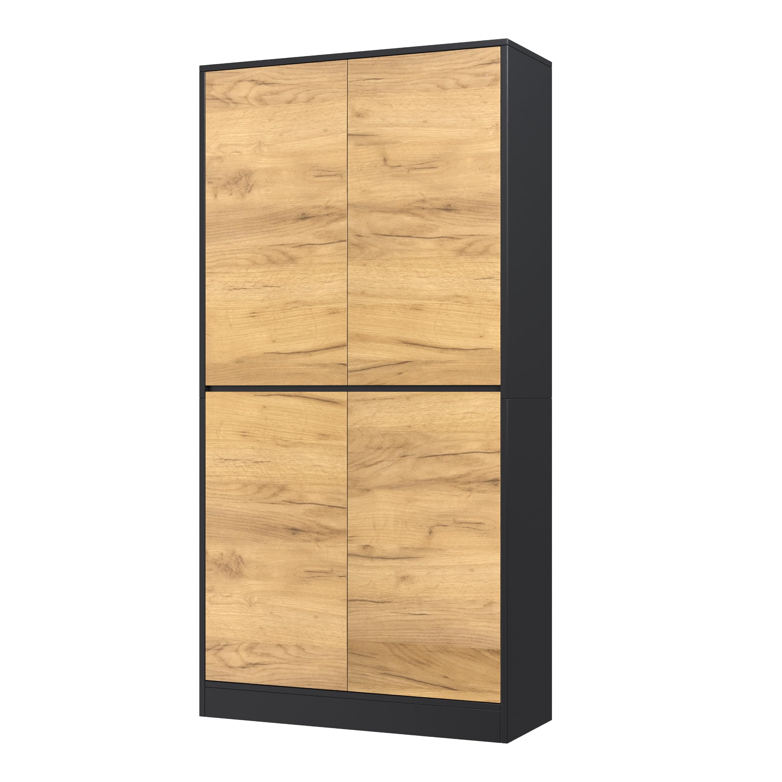 SUKY Armadietto per documenti, 80 x 35 x 180 cm, per ufficio, legno, rovere nero, ripiani regolabili, libreria, corridoio