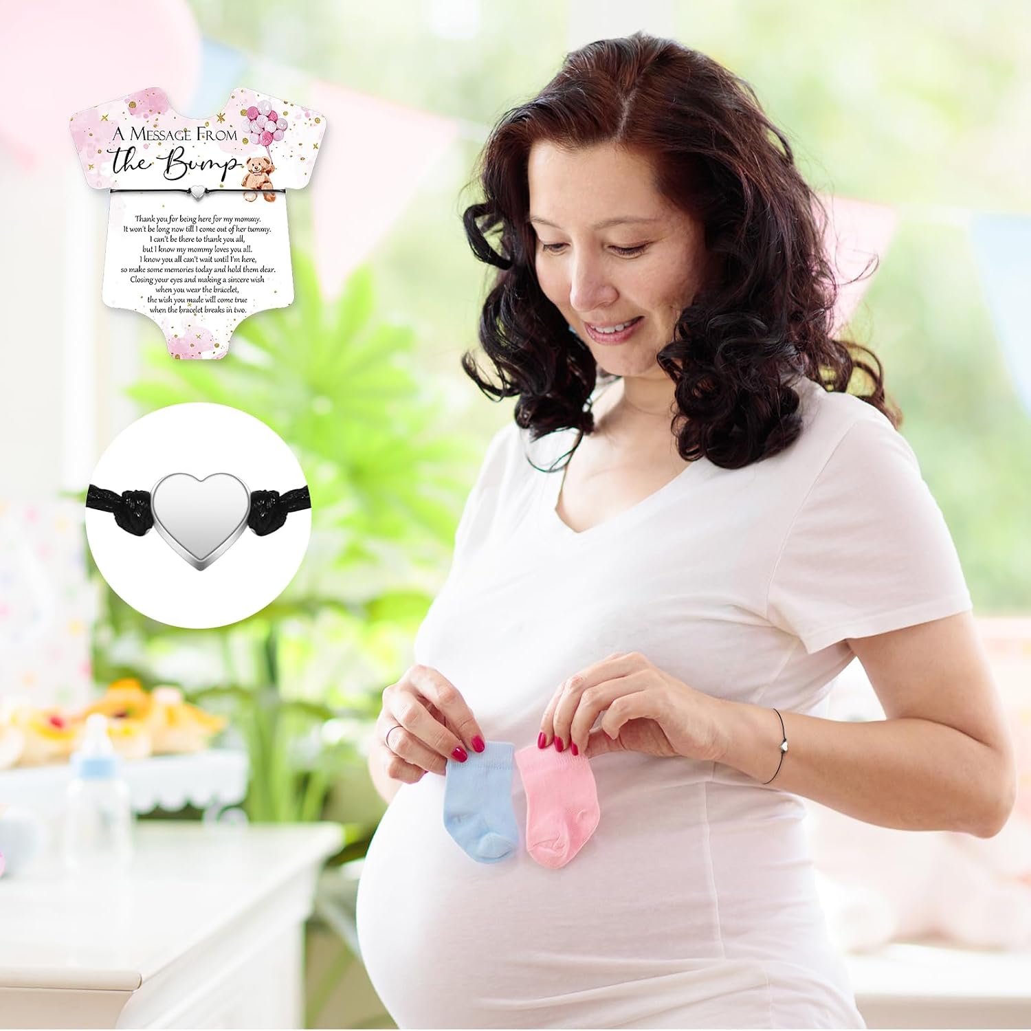 Chuangdi 50 Sets Baby Shower Bracelets Party Favors for Guests a Message from the Bump Adjustable Cute Heart Bracelets Thank You Card for Gender Reveal Thank You Gifts(Pink)