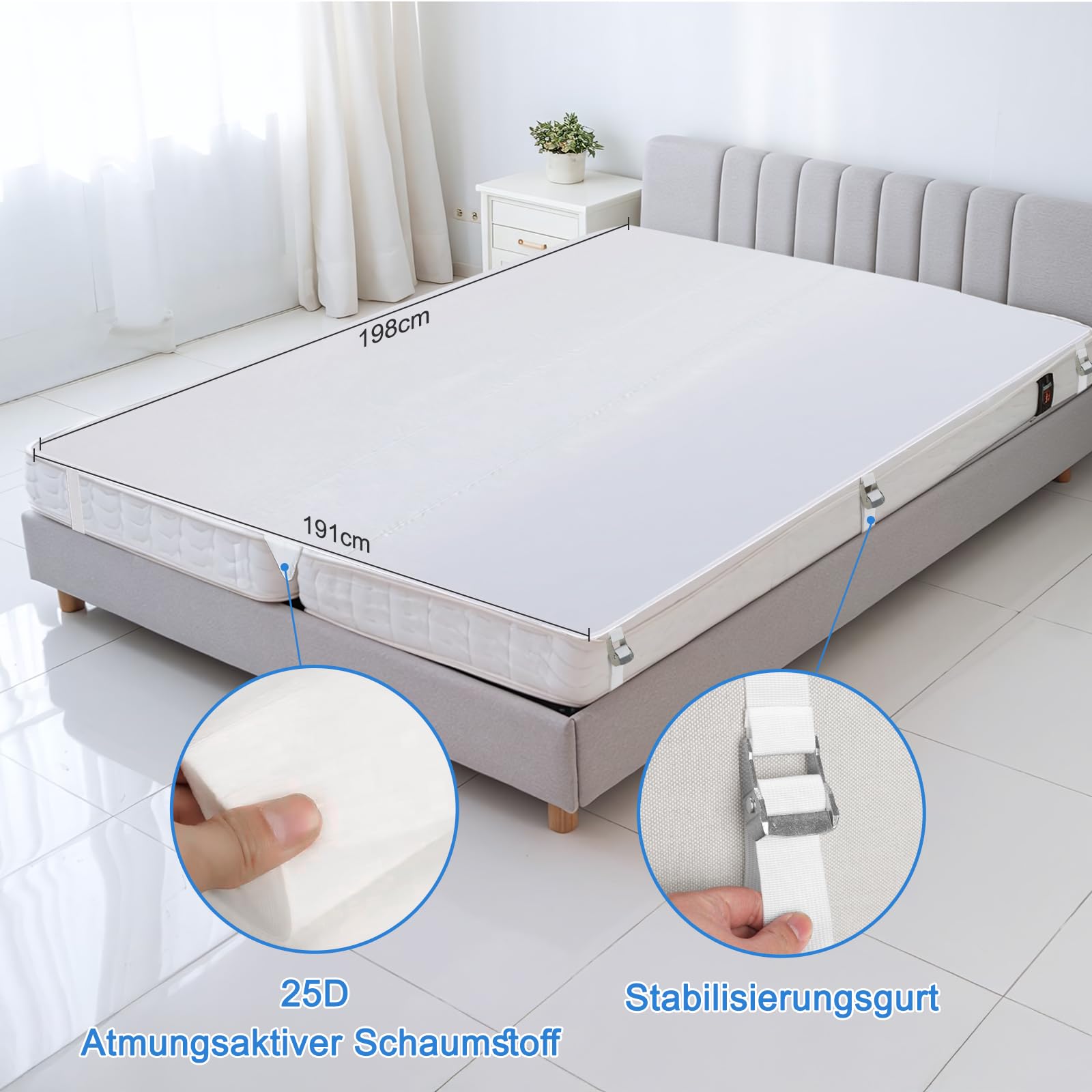 Upgrade 3-in-1 Liebesbrücke für Matratzen mit Spannbettlaken,Matratze Lücke Füller King Bett-mit Blatt Strap Set 198x 190cm-Patent