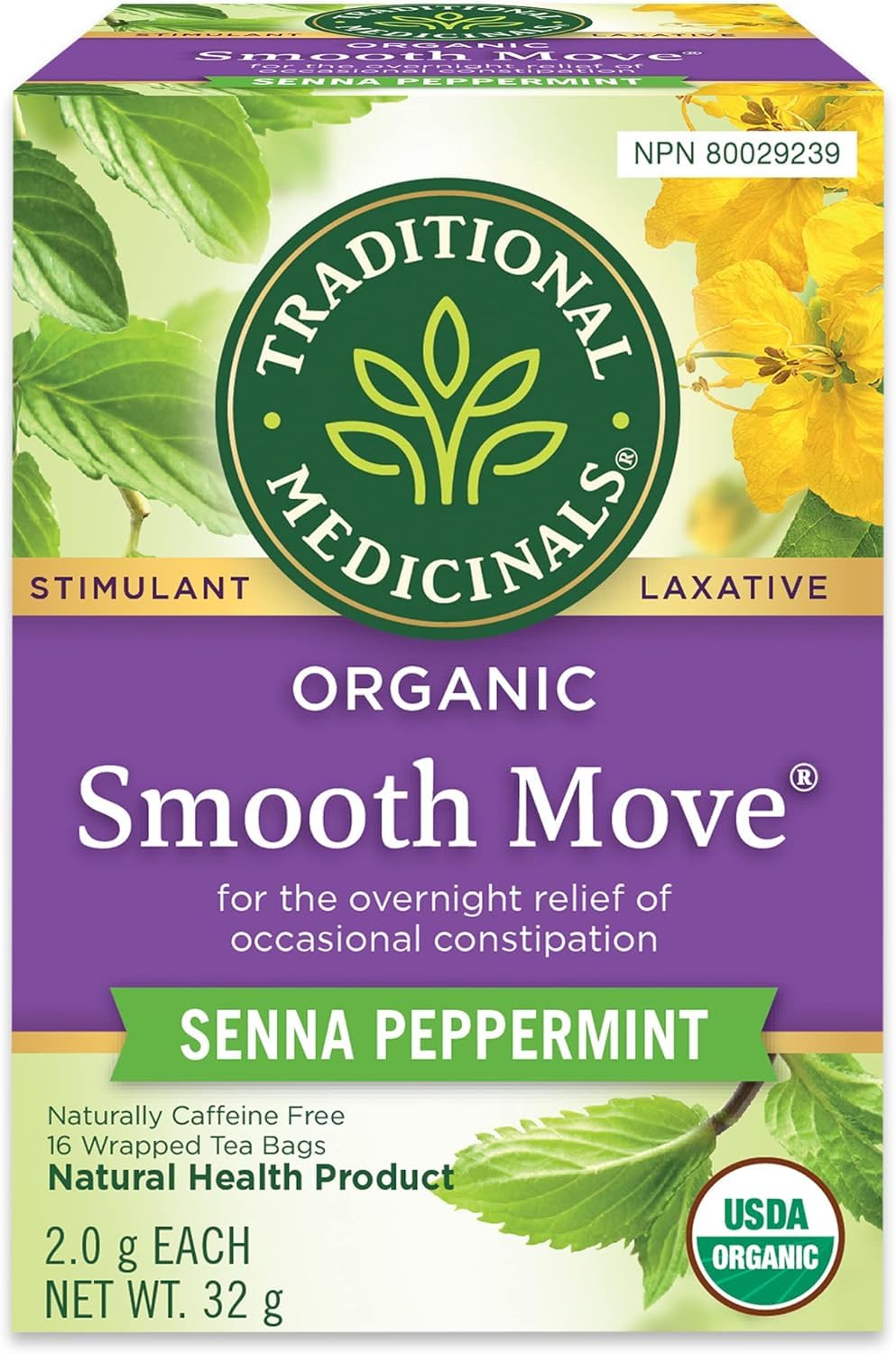 Traditional Medicinals Organic Smooth Move Herbal Stimulant Laxative Wrapped Tea Bags, 16 Count (Pack of 1)