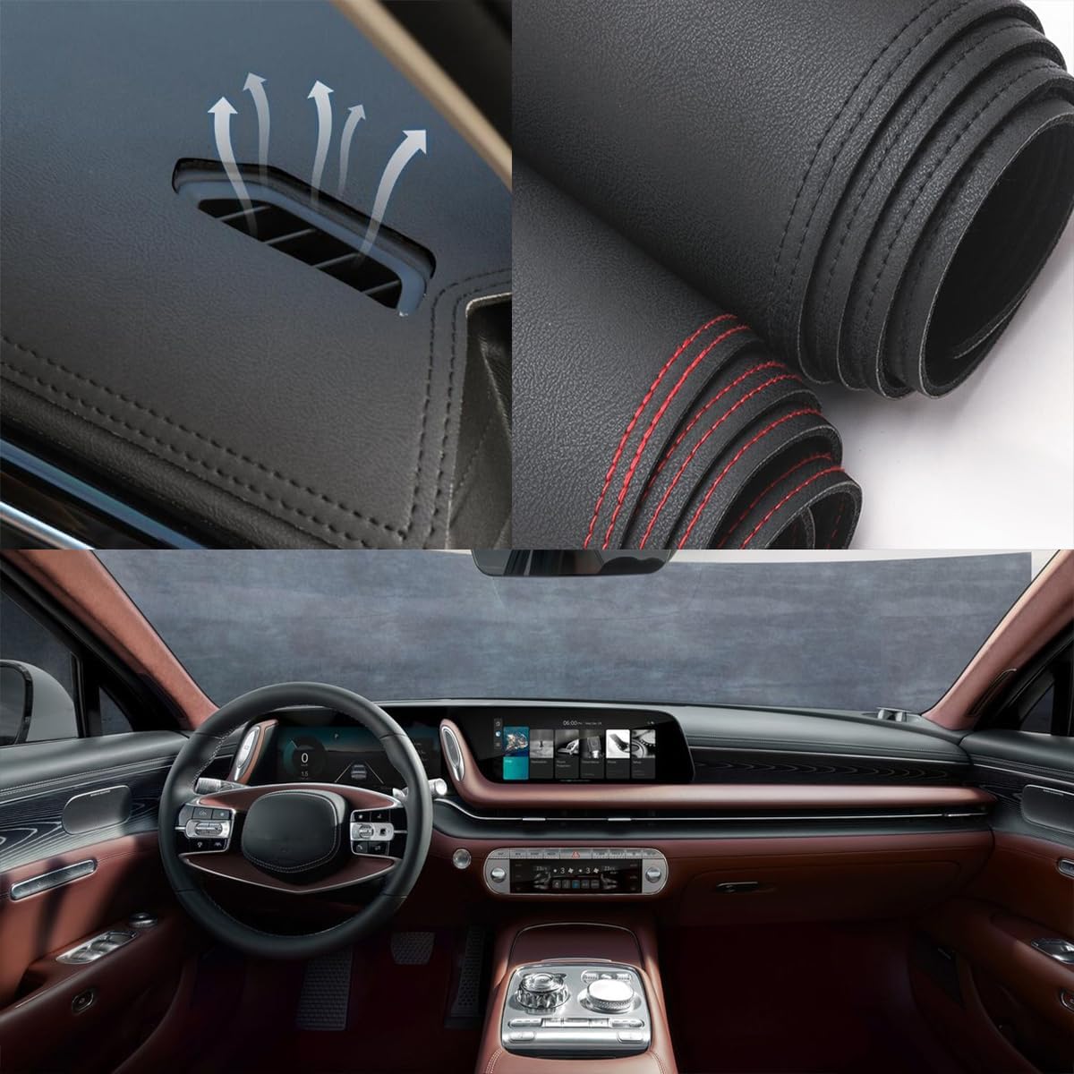 Black Leather Style Car Dash Mat Dashboard Cover Dash Panel Interior Console Pad Compatible for Genesis G90 2023-2026