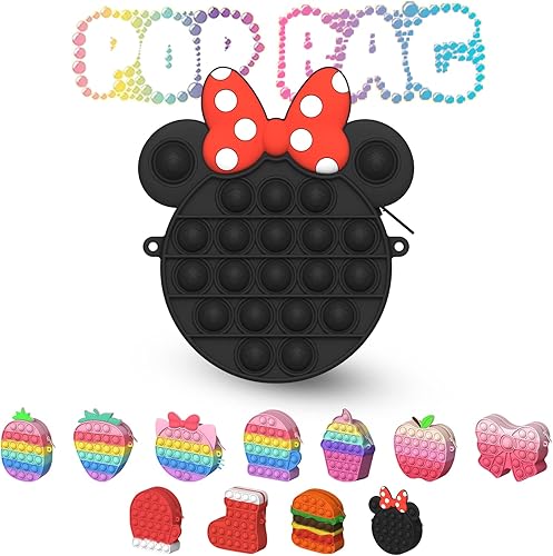 Miniatura 9 de Bolsa de mano con burbujas para explotar para niñas bolsa cruzada juguete para la ansiedad 2 en 1 de silicona fidget diseño de caricaturas con