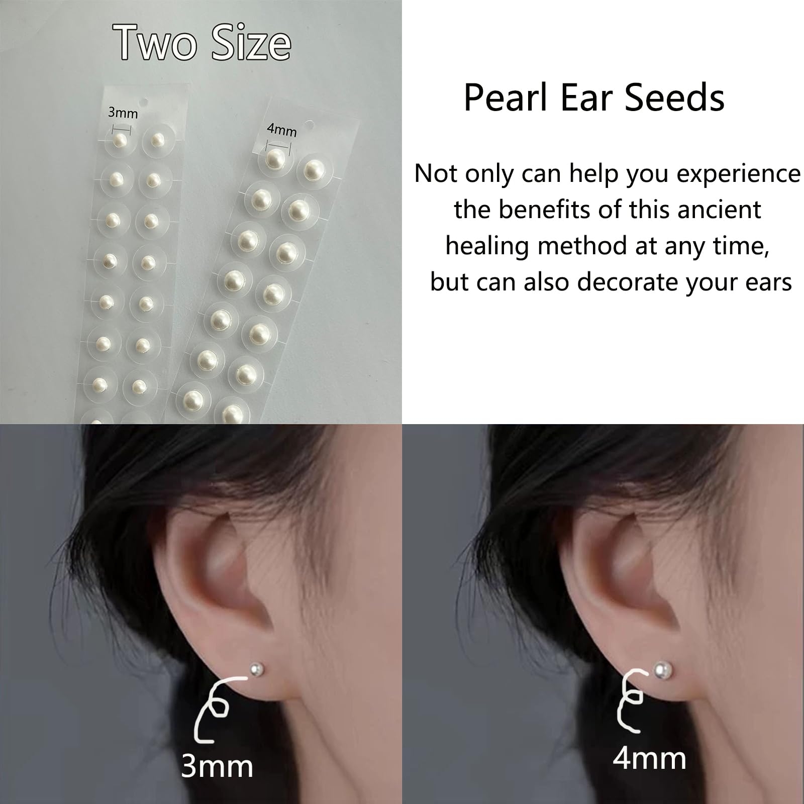 Pearl Ear Seeds - Kit de acupuntura de semillas de acupresión con semillas de orejas, con sonda de acupresión, orientación china e inglesa (4 mm)