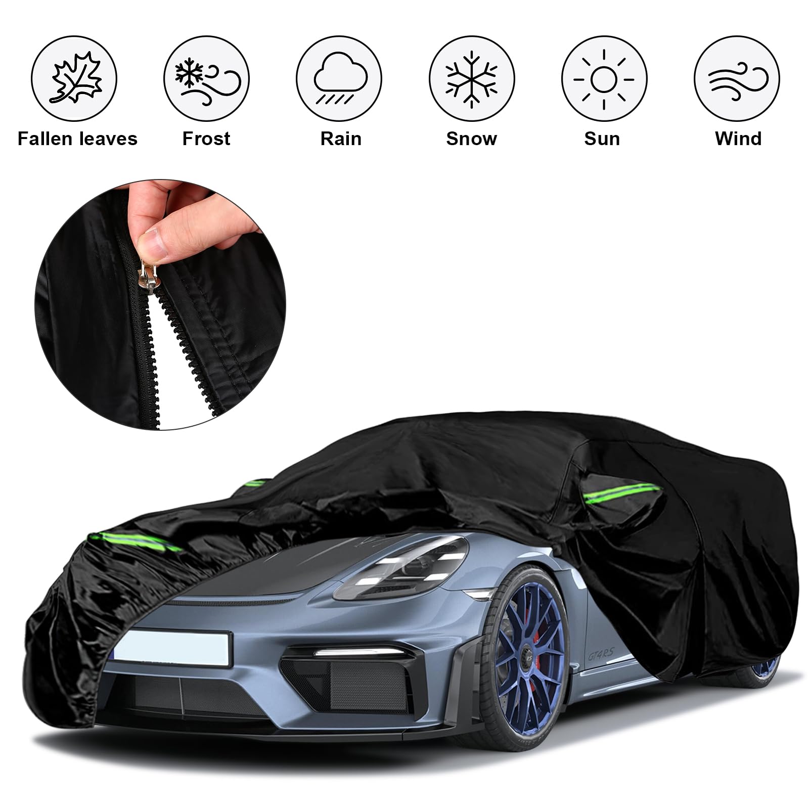 Telo Copriauto Sostituzione per 2012-2024 Porsche 718 Cayman Boxster, Copriauto impermeabile, 6 strati Telo Copri Auto con porta con cerniera e fasce antivento per protezione da neve, pioggia,polvere
