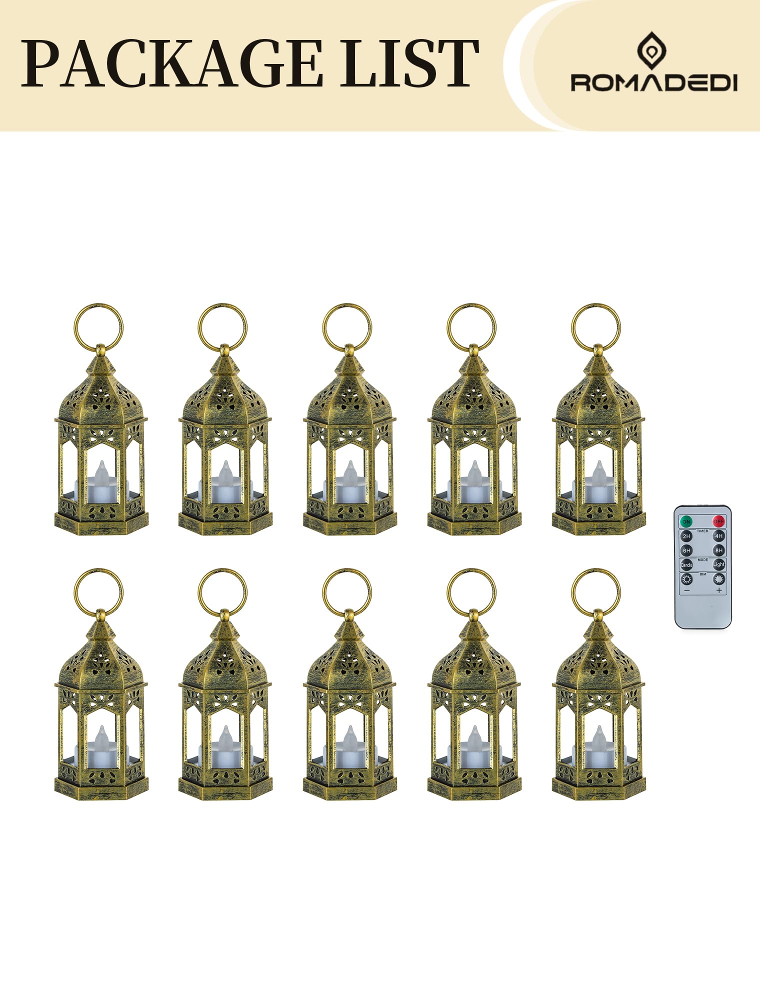 LED Mini Laternen mit Fernbedienung Timer 2/4/6/8H 10er Set Gold Vintage Kerzenlaterne ABS Glas mit flackernde Kerzen für Hochzeit Tischdeko Ramadan Weihnachten Outdoor Balkon