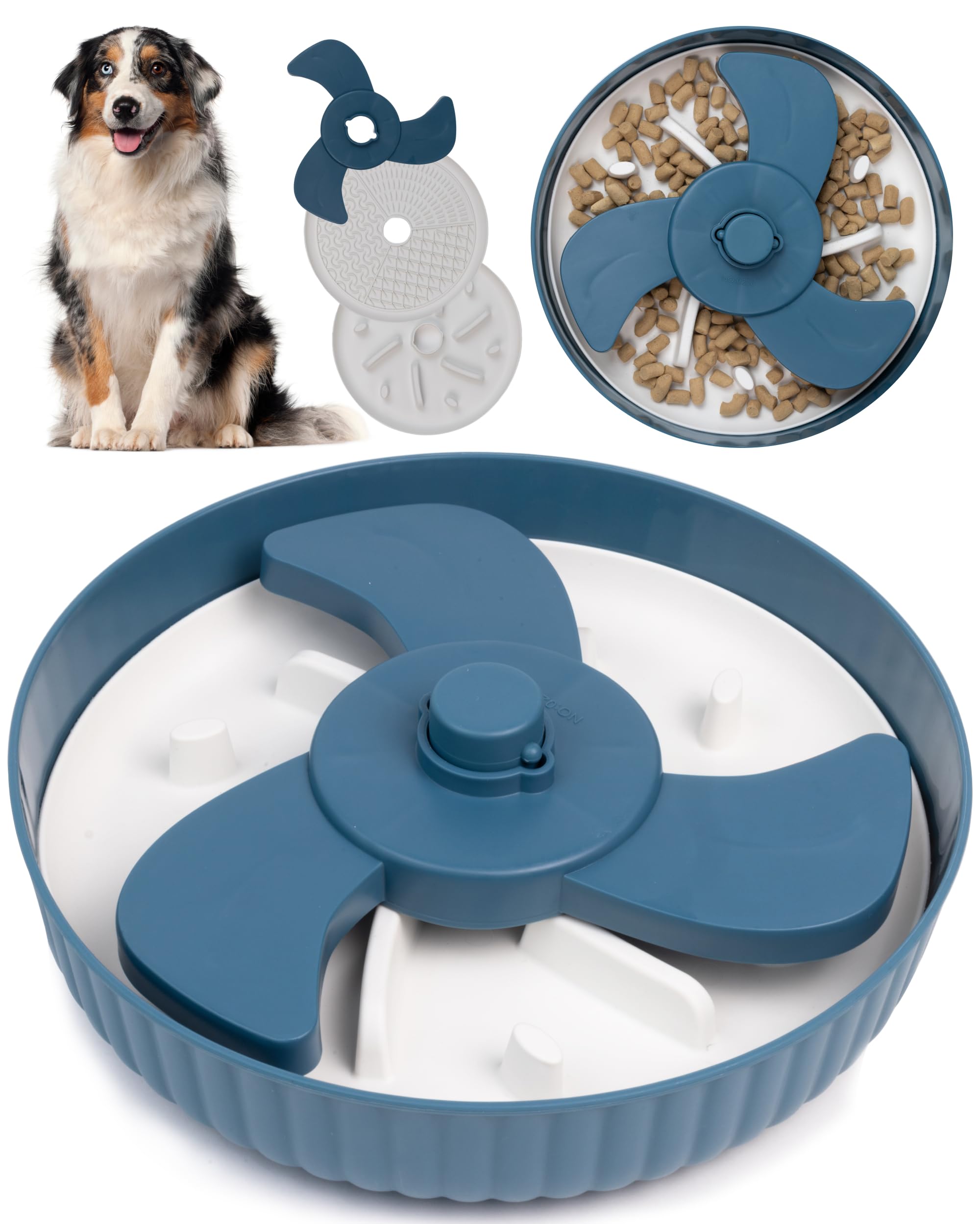 malsipree spinning slow feeder dog bowl, anti-choke non-slip feeding for small & large breeds with 2 puzzle mats, blue - dog bowls - puzzle feeder - slow feeders