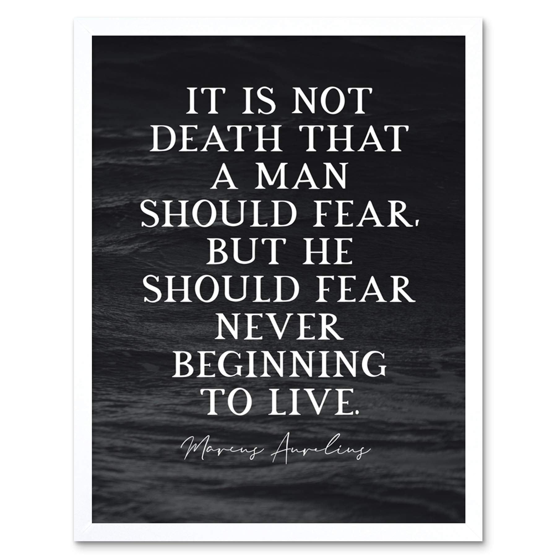 Artery8 Slate Inspiring Quote Marcus Aurelius Death Beginning to Live Art Print Framed Poster Wall Decor 12x16 inch
