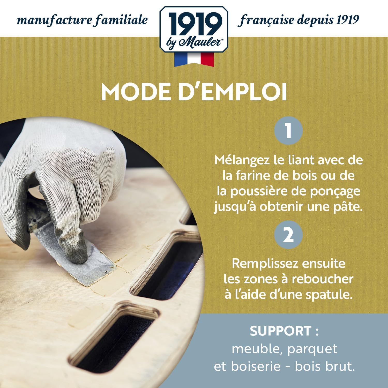 MAULER - Liant de rebouchage parquet & meuble haute solidité pour Mastic à Bois - 5L - À mélanger avec sciures fines ou farine de bois - Très faible odeur