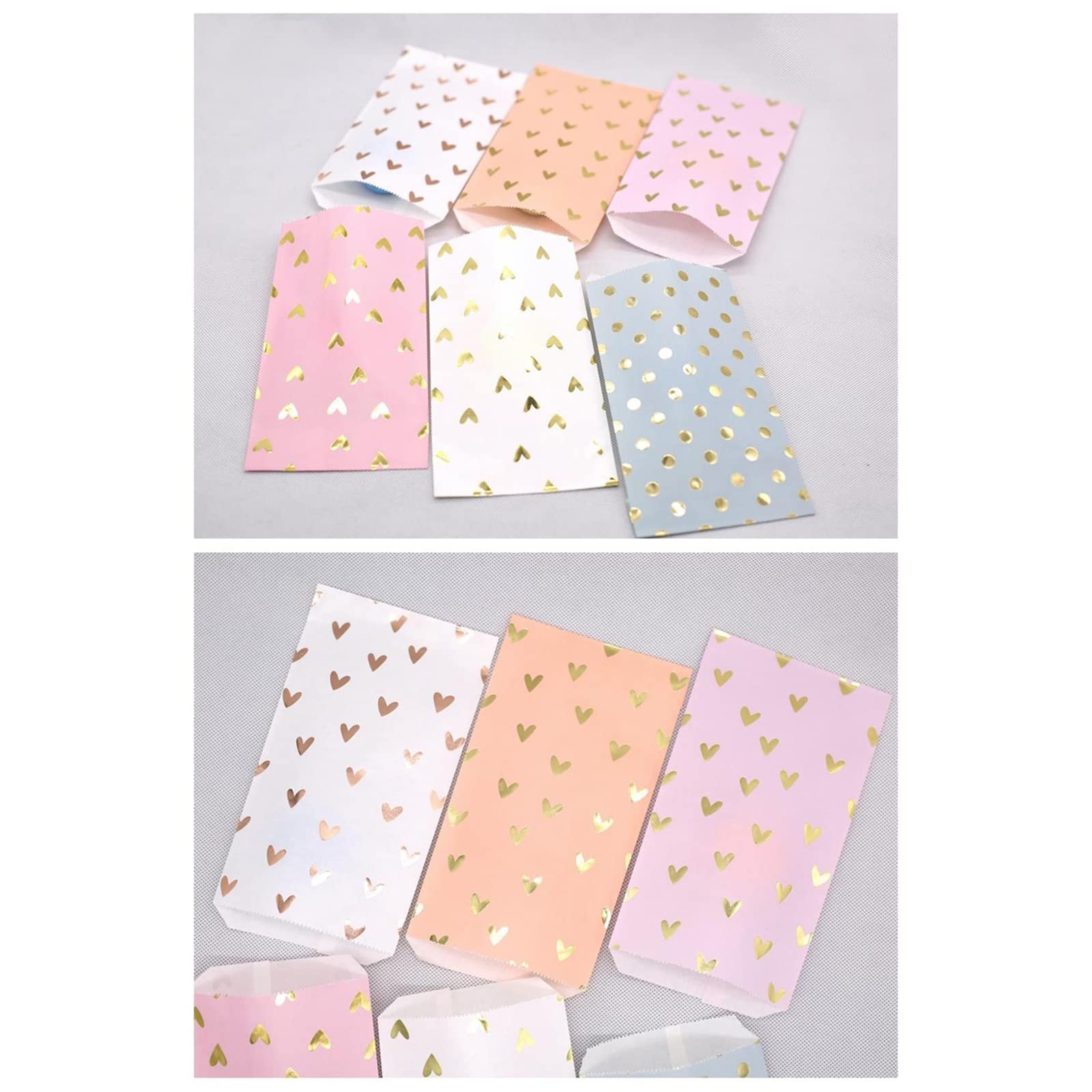 100 sacchetti per bomboniere nuziali per addio al nubilato, matrimonio, compleanno, anniversario, bomboniera, biscotti, regalo di carta rosa e oro a forma di cuore