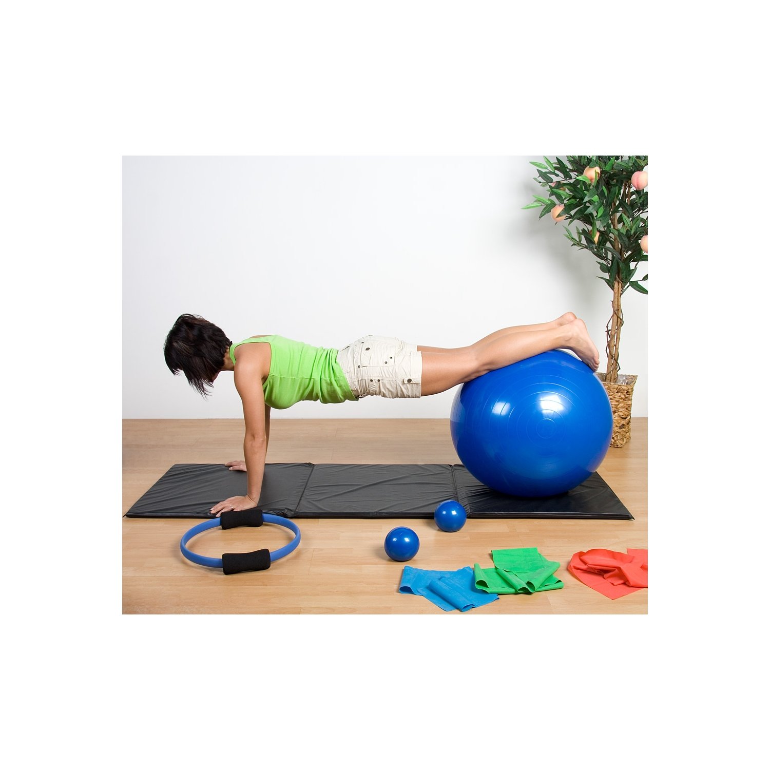MOVIT Set Yoga Pilates 7 Pièces – Ballon 65cm, 2 Médecine Balls, Anneau, 3 Bandes Élastiques, Fitness Complet