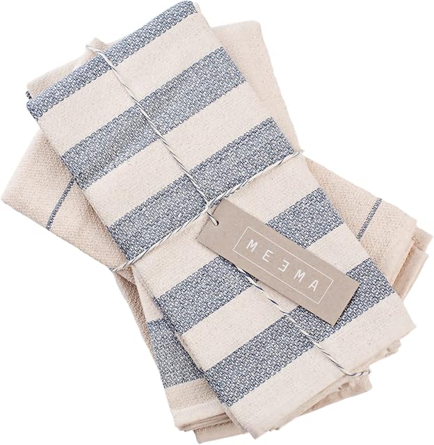 MEEMA Upcycled Tea Towels for Kitchen - Set of 4, 50 x 71 cm -Super Absorbent Made with Upcycled Denim and Cotton- Weave Cotton Kitchen Towels Zero Waste Unpaper Towels- Dish Cloths