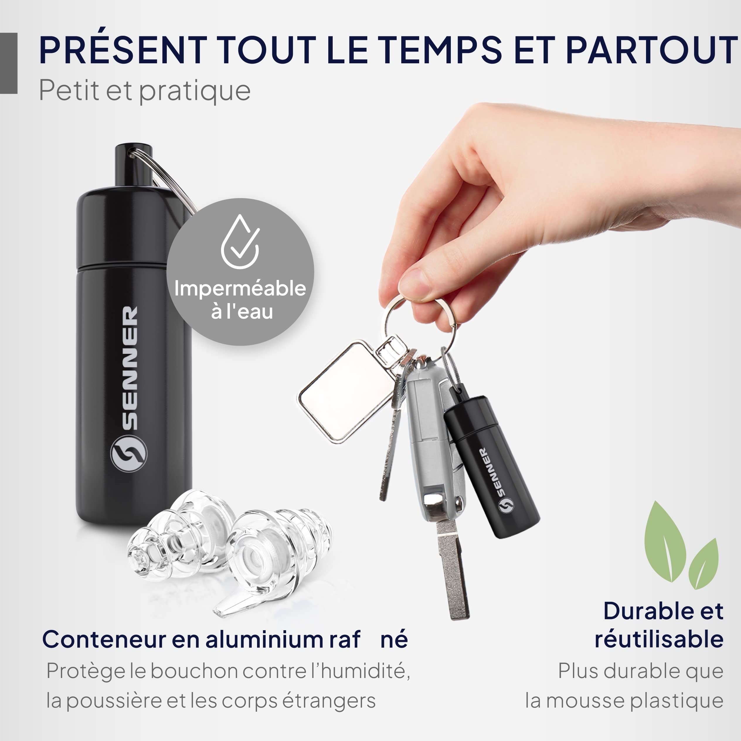 Senner Bouchons d’oreille MusicPro avec étui en aluminium Idéal pour les discothèques, pour écouter de la musique, pour les concerts et les festivals, transparent
