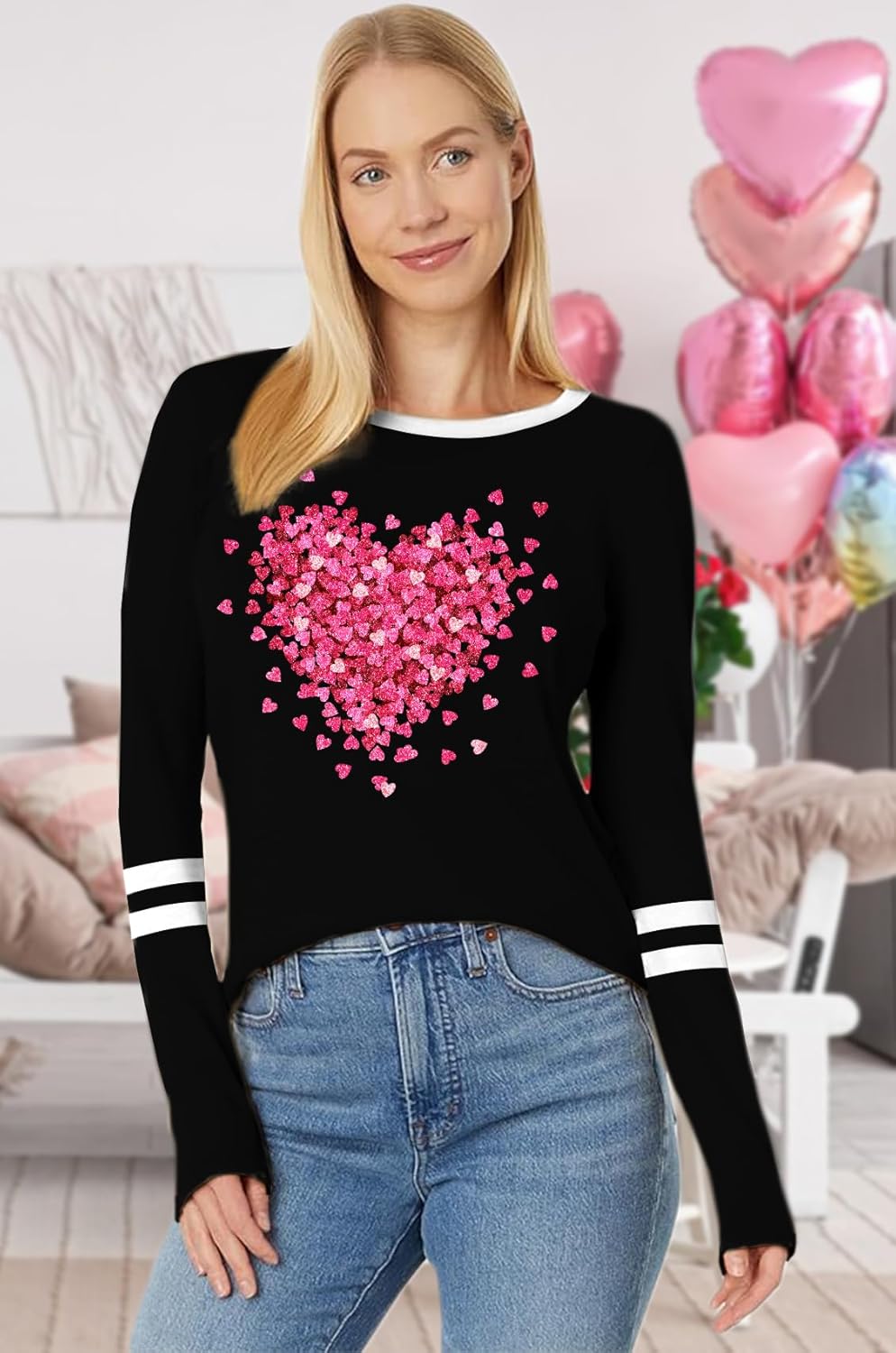 Valentines Shirts for Women: Love Heart Graphic Tee Shirt Valentines Gift T-Shirt Casual Long Sleeve Tops - Image 5