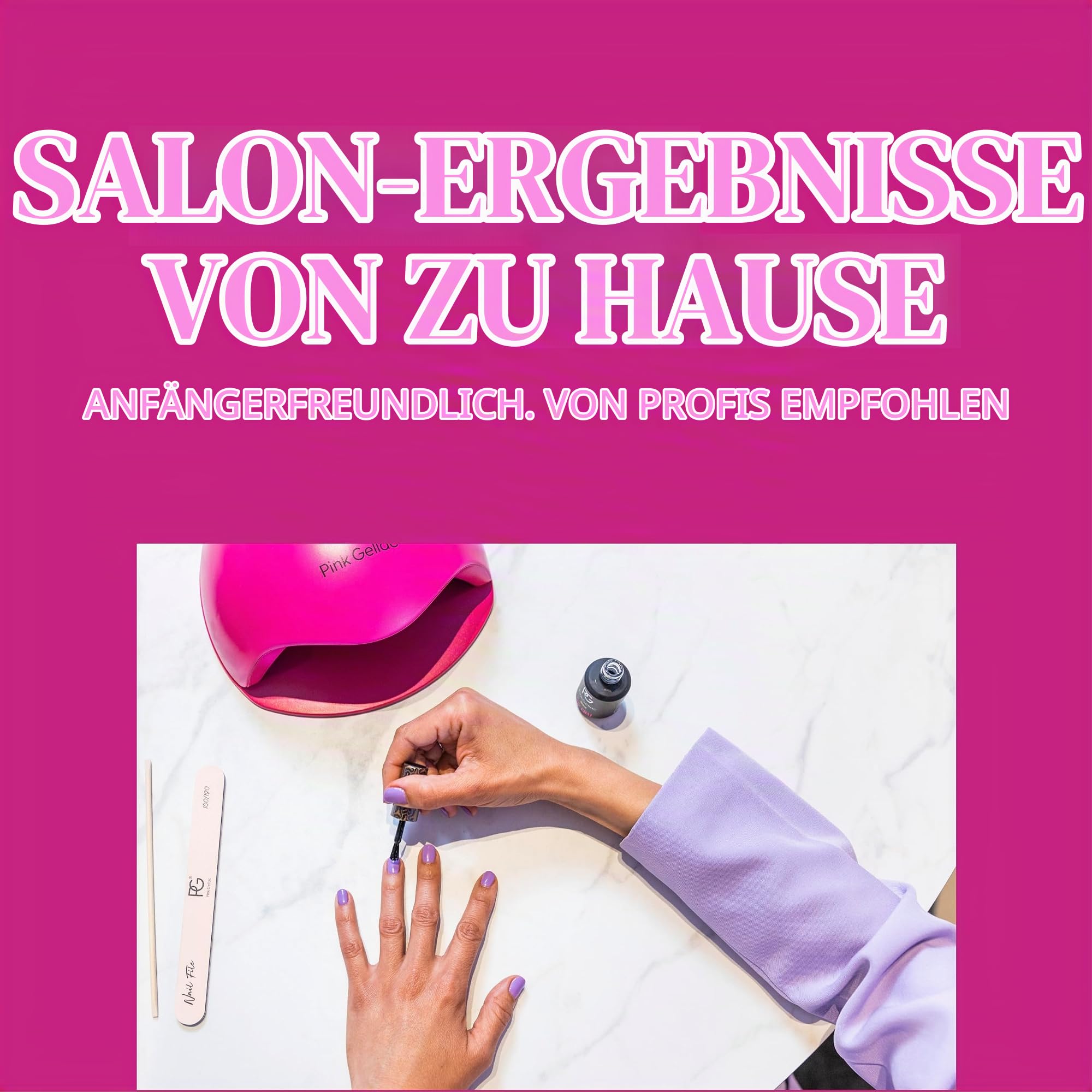 Pink Gellac Gel Nägel Set - UV Nagellack Set mit Premium UV Lampe Schwarz, 4x Roten Farbtönen 15 ml, Top Coat Gel, Base Coat, Nagelfeile, Entferner & Cleaner - Nägel Selber Machen in Salonqualität