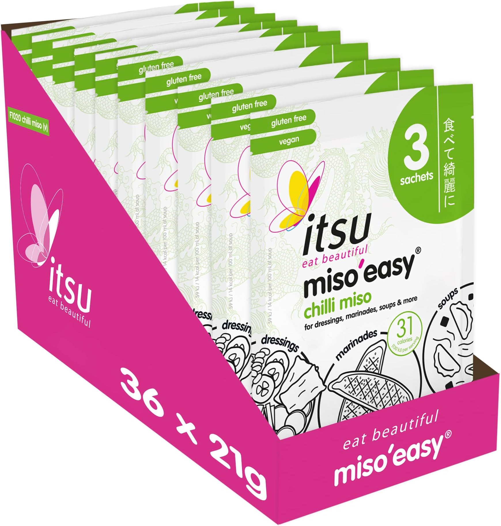 Chilli Miso Soup Sachets | Instant Miso'Easy Chilli Miso Paste | (Pack of 12 - 36 soups) | Gluten-Free Vegan