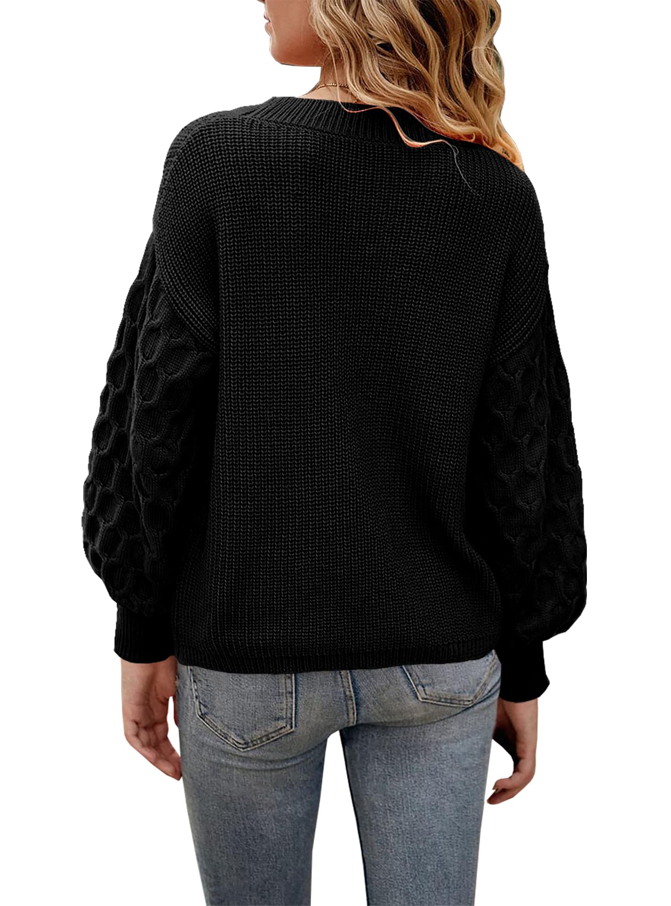 Esobo Women's Pullover Sweaters Crew Neck Casual Long Honeycomb Sleeve ...