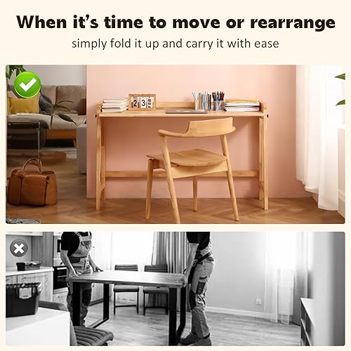 Miniatura 6 de Escritorio plegable de madera maciza, mesa de computadora plegable de 39 pulgadas para oficina en casa, estudio, dormitorio, mesa de escritorio de